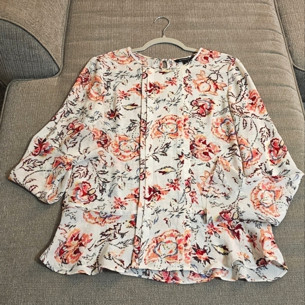 Banana Republic May Cranberry Sauce Print Flounce Sleeve Blouse Size Small